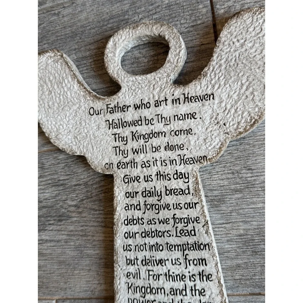 Caffco Lord's Prayer Angel Wall Plaque Rustic Religious Decor Cross Scripture